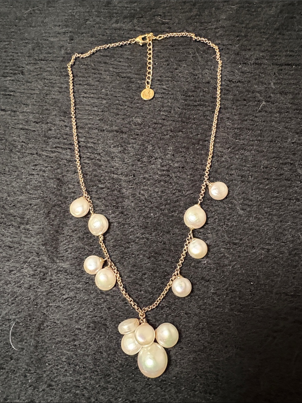 Gold-Tone Pearl Cluster Necklace - Cream Faux Pearl Pendant